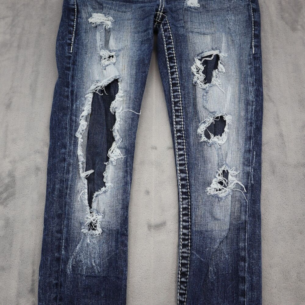 Silver Jeans Co Pants Womens 24 Blue Denim Camden Rose Distressed Pockets Jeans - Picture 13 of 16